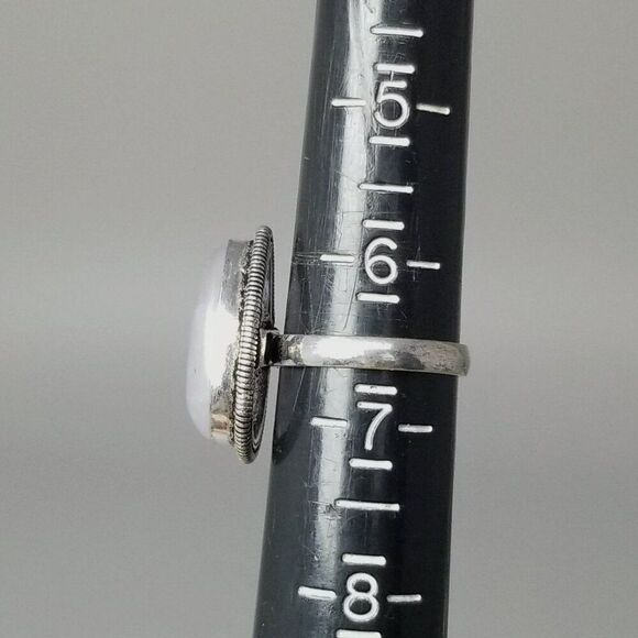 Vintage Drop Shape Cabochon Stone Ring, Bezel Set Silver Tone size 6.5, Estate - Picture 5 of 8